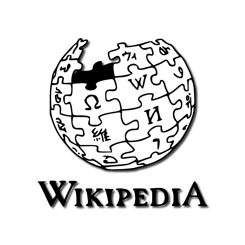 Het logo van Wikipedia: een bol bestaande uit puzzelstukjes met tekens uit verschillende schriften erop en onder de bol het woord 'Wikipedia'.